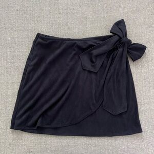 Elegant Faux Suede Navy Wrap Skirt with Bow Detail